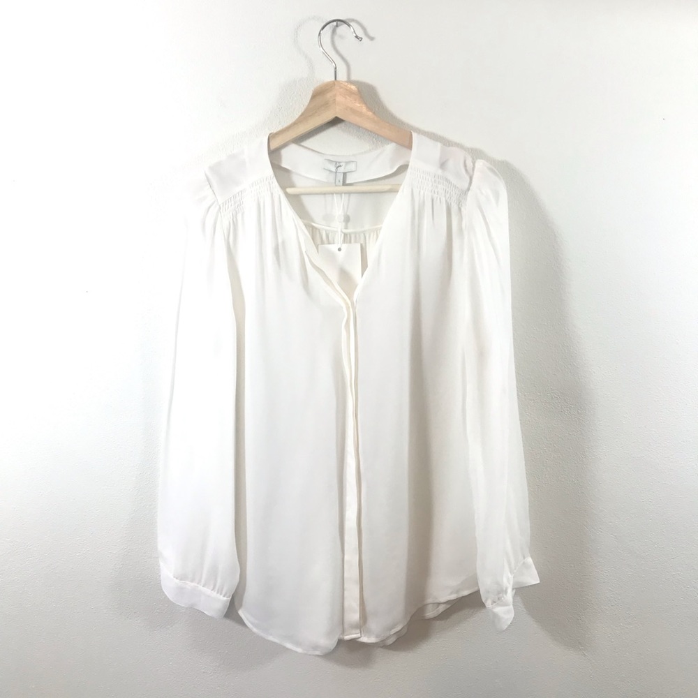 Joie Ivory Silk Button Front Top Long Sleeves L